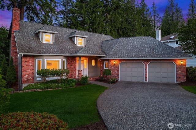 21629 NE 20th Way, Sammamish, WA 98074 - view of front of property featuring an attached garage, a chimney, driveway, a front yard, and brick siding