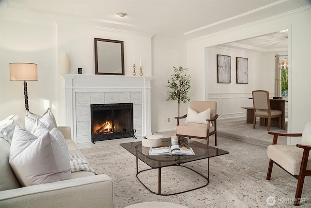 21629 NE 20th Way, Sammamish, WA 98074 - living area featuring crown molding and a tiled fireplace
