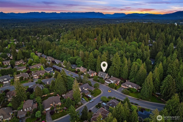 21629 NE 20th Way, Sammamish, WA 98074 - aerial view at dusk of a view of trees, a mountain view, and a residential view