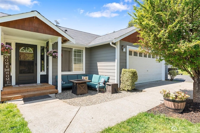 138 Bruinview Ln, Chehalis, WA 98532 - view of front of house featuring roof with shingles, a garage, a fire pit, and driveway