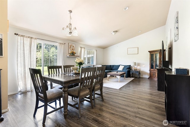 138 Bruinview Ln, Chehalis, WA 98532 - dining room with vaulted ceiling, dark wood-type flooring, and a chandelier