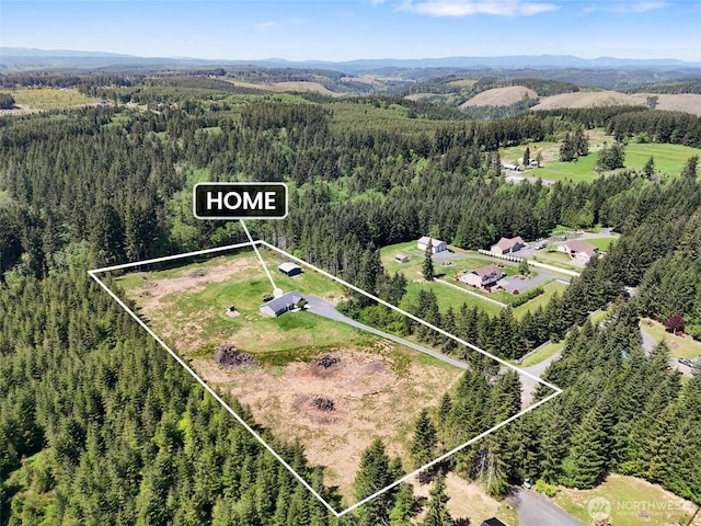 138 Bruinview Ln, Chehalis, WA 98532 - aerial view of property and surrounding area with a heavily wooded area and property parcel outlined