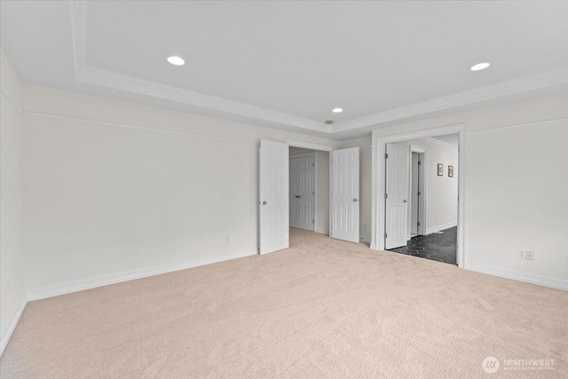 27546 254th Way SE, Maple Valley, WA 98038 - unfurnished room with carpet flooring, a raised ceiling, recessed lighting, baseboards, and ornamental molding