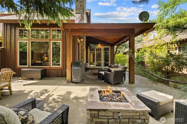 221 Cake Box Ln, Cle Elum, WA 98922 - view of patio featuring an outdoor living space with a fire pit and area for grilling