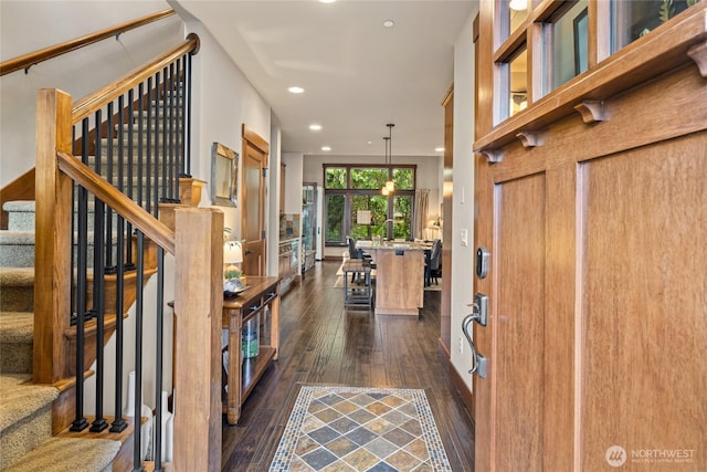 221 Cake Box Ln, Cle Elum, WA 98922 - entrance foyer featuring dark wood-style floors, stairs, and recessed lighting