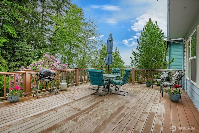 1117 W Racine St, Bellingham, WA 98229 - wooden terrace featuring outdoor dining space