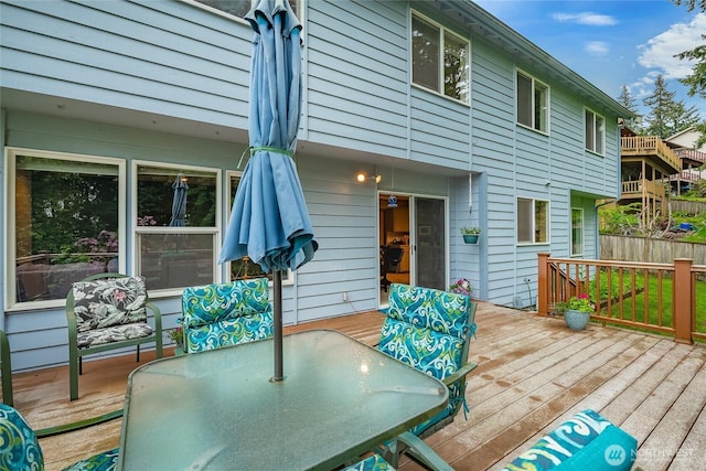 1117 W Racine St, Bellingham, WA 98229 - wooden deck with outdoor dining area and fence