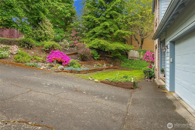 1117 W Racine St, Bellingham, WA 98229 - view of yard with a vegetable garden, a garage, and a patio area