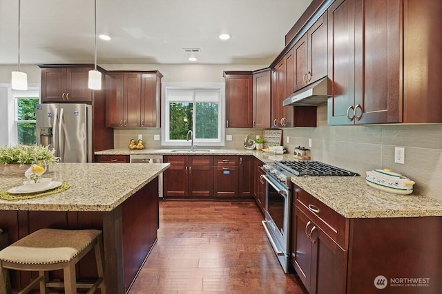 733 222nd Pl NE, Sammamish, WA 98074 - kitchen featuring stainless steel appliances, a sink, under cabinet range hood, healthy amount of natural light, and recessed lighting