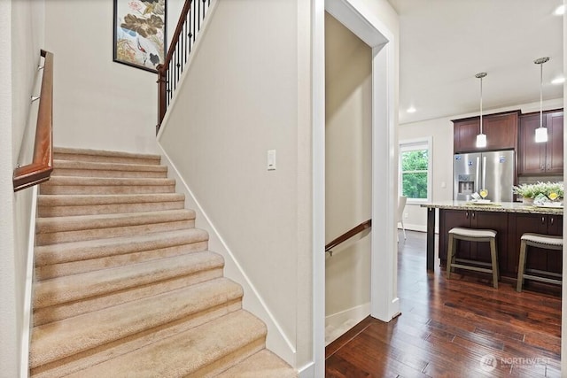 733 222nd Pl NE, Sammamish, WA 98074 - stairway featuring hardwood / wood-style flooring, baseboards, and recessed lighting