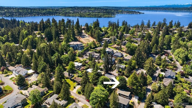 806 101st Ave SE, Bellevue, WA 98004 - aerial view of property and surrounding area featuring a large body of water, nearby suburban area, and a forest