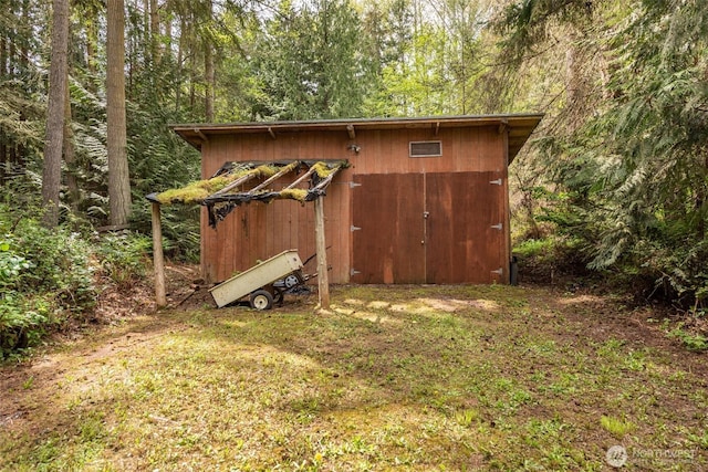 377 Stellar Ridge Ln, Sequim, WA 98382 - view of shed featuring a wooded view