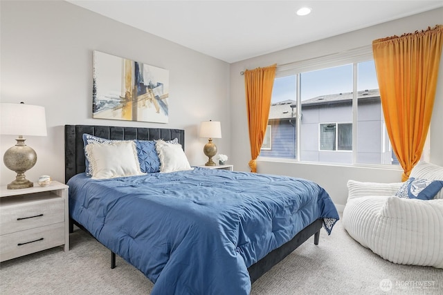 bedroom with carpet flooring and recessed lighting