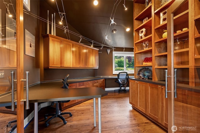10326 66th Pl W, Mukilteo, WA 98275 - office with wood finished floors, vaulted ceiling, and built in desk
