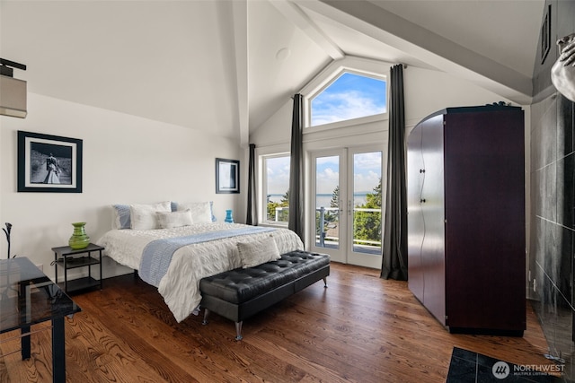 10326 66th Pl W, Mukilteo, WA 98275 - bedroom with access to outside, wood finished floors, and high vaulted ceiling