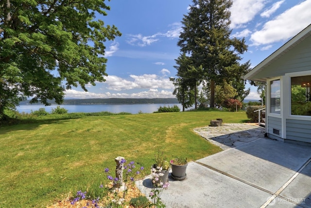 2847 Viewmont Pl, Camano Island, WA 98282 - view of green lawn featuring a water view and a patio area