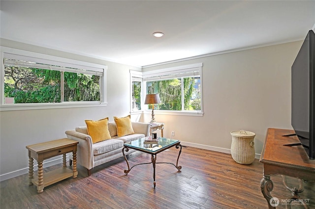 8612 NE 133rd St, Kirkland, WA 98034 - living room with healthy amount of natural light, baseboards, wood finished floors, and recessed lighting
