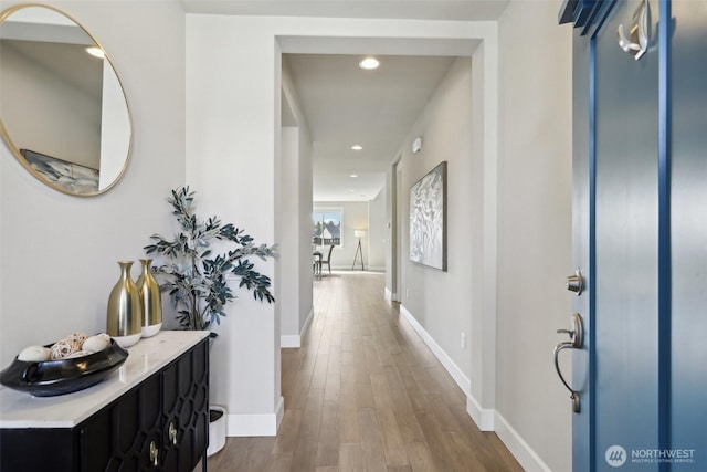 14651 Crestwood Pl E, Bonney Lake, WA 98391 - hallway with dark wood-type flooring, recessed lighting, and baseboards