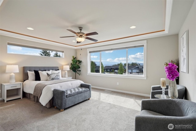 14651 Crestwood Pl E, Bonney Lake, WA 98391 - carpeted bedroom featuring baseboards, recessed lighting, and a ceiling fan