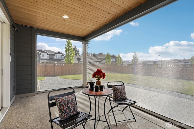 14651 Crestwood Pl E, Bonney Lake, WA 98391 - sunroom / solarium featuring wooden ceiling and carpet