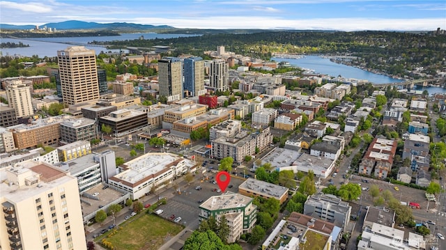 view of urban area featuring a water and mountain view