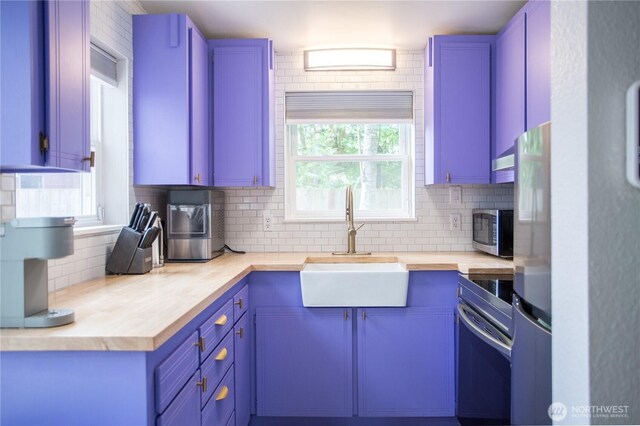 2622 Scotlac Ct SW, Olympia, WA 98512 - kitchen with stainless steel appliances, a sink, and blue cabinets