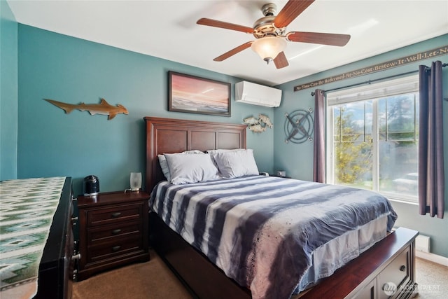 5377 Timber Ridge Dr, Mount Vernon, WA 98273 - carpeted bedroom featuring a wall mounted AC and a ceiling fan