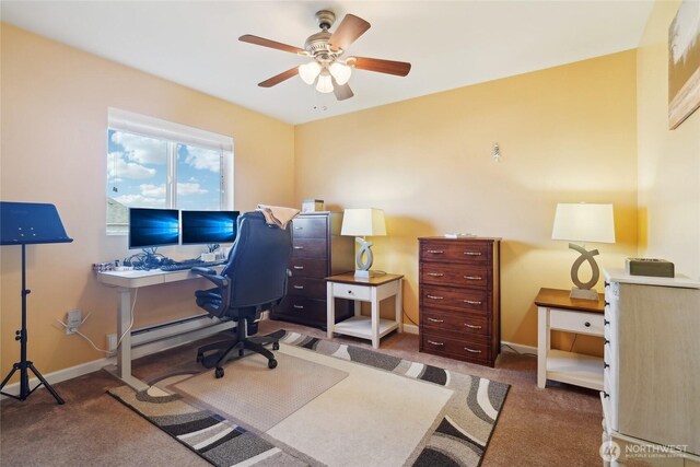 5377 Timber Ridge Dr, Mount Vernon, WA 98273 - office space with a ceiling fan, baseboards, carpet flooring, and baseboard heating