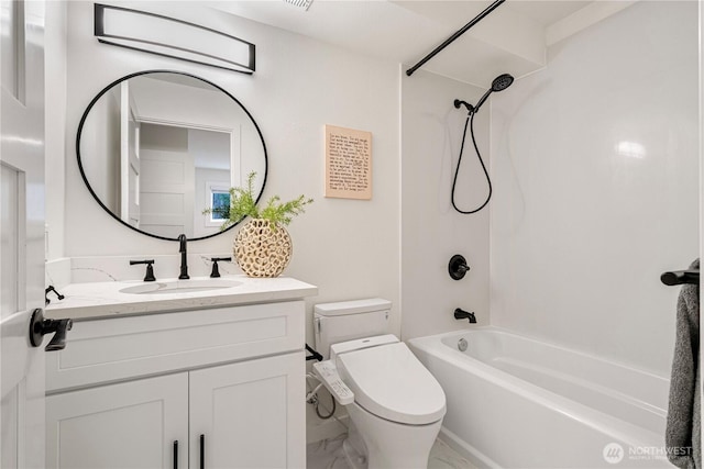 2333 NE 94th St, Seattle, WA 98115 - bathroom featuring marble finish flooring, toilet, vanity, and bathtub / shower combination