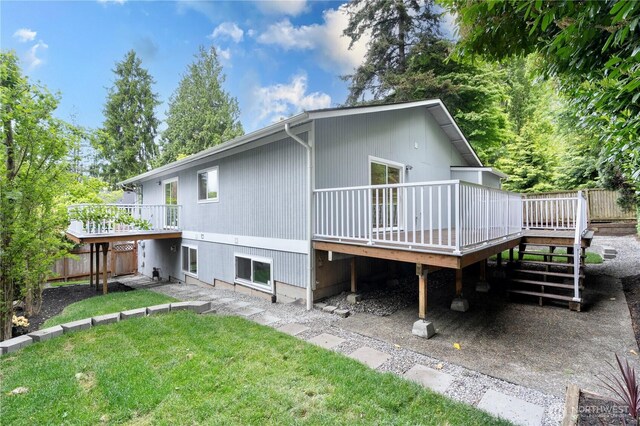 2333 NE 94th St, Seattle, WA 98115 - rear view of house featuring a wooden deck and stairway