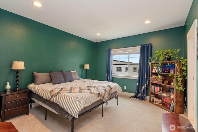 210 E Cedarland Ln, Allyn, WA 98524 - bedroom featuring recessed lighting, light colored carpet, and baseboards