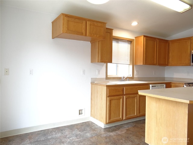 1954 Meadowood Loop, Woodland, WA 98674 - kitchen with a sink, light countertops, baseboards, dishwasher, and recessed lighting