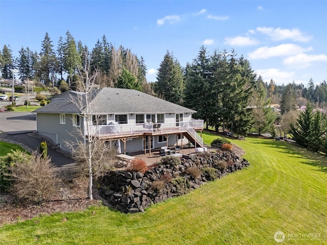 247 Devereese Rd, Chehalis, WA 98532 - rear view of property with a wooden deck, a yard, a patio, and stairs