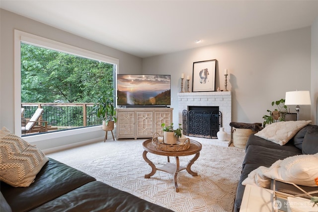 1075 SW 12th St, North Bend, WA 98045 - carpeted living room with a fireplace