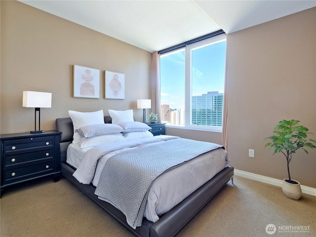 10700 NE 4th St Unit 2710, Bellevue, WA 98004 - bedroom featuring light colored carpet, baseboards, and a city view