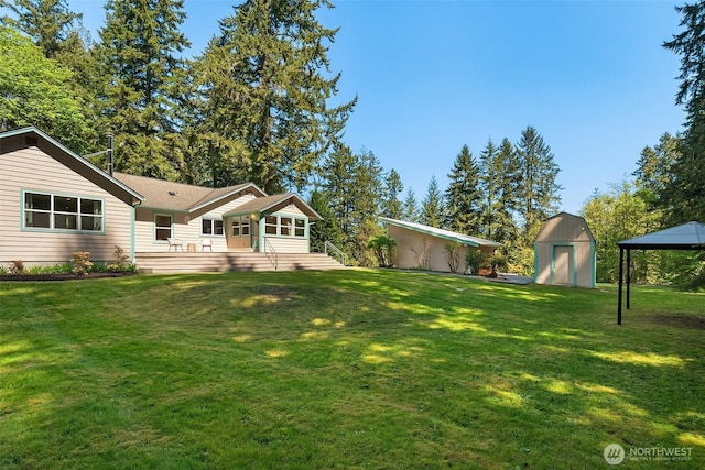 11607 SW Cove Rd, Vashon, WA 98070 - view of grassy yard with a shed, an outbuilding, and a gazebo