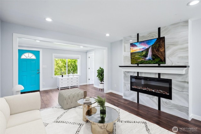 9348 54th Ave S, Seattle, WA 98118 - living room with wood finished floors, recessed lighting, baseboards, and a fireplace