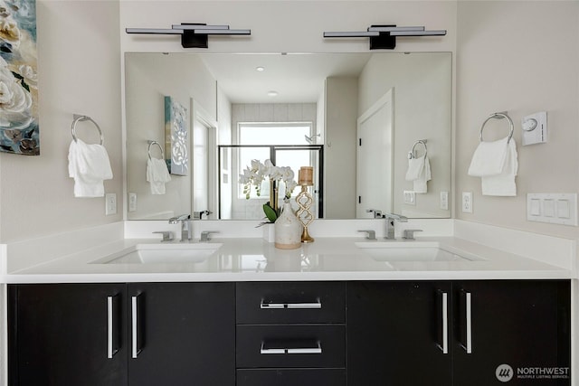 8826 NE 173rd Pl Unit B, Bothell, WA 98011 - full bathroom with double vanity and a shower stall