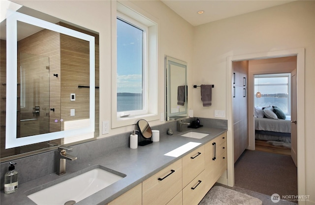 3139 Saratoga Rd, Langley, WA 98260 - ensuite bathroom with a tile shower and double vanity