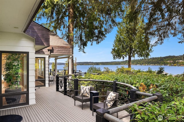 deck with a water view