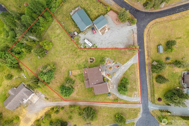 aerial overview of property's location with property parcel outlined