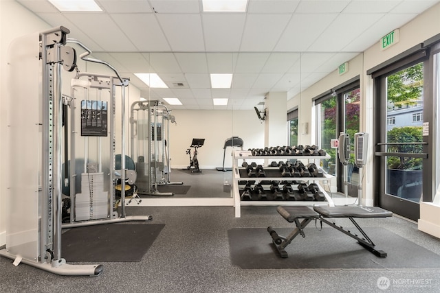 2721 1st Ave Unit 407, Seattle, WA 98121 - gym featuring a paneled ceiling