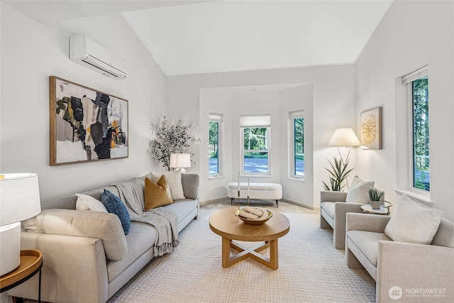 27923 NE 49th St, Redmond, WA 98053 - living area with a wall unit AC, vaulted ceiling, and carpet