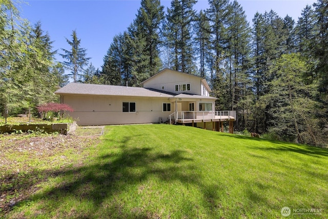 27923 NE 49th St, Redmond, WA 98053 - back of house featuring a lawn and a wooden deck
