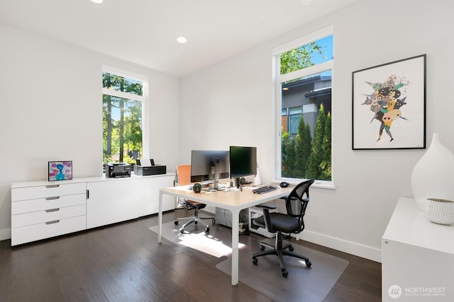 21955 SE 30th Pl, Sammamish, WA 98075 - office space with healthy amount of natural light, dark wood-style flooring, baseboards, and recessed lighting