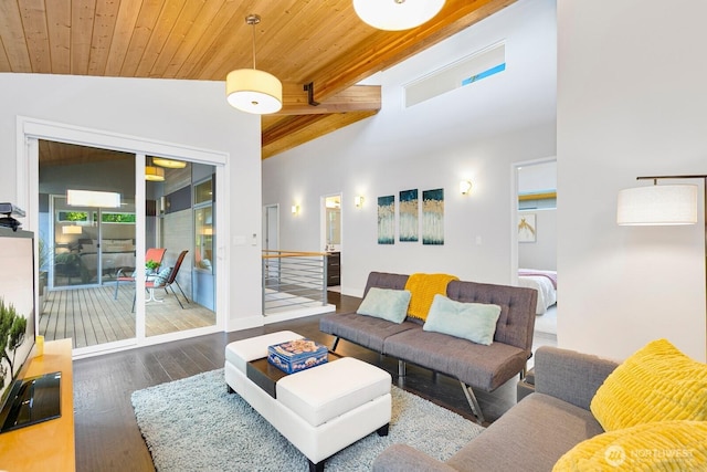 21955 SE 30th Pl, Sammamish, WA 98075 - living room with wood finished floors, wooden ceiling with exposed beams, and baseboards