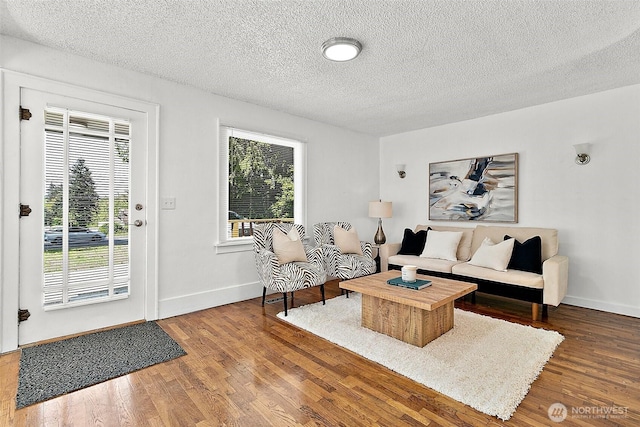 9819 Park Ave S, Tacoma, WA 98444 - living room featuring wood finished floors, a textured ceiling, and baseboards