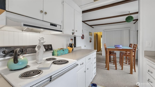 2101 S 324th St Unit 9, Federal Way, WA 98003 - kitchen with white electric range, under cabinet range hood, white cabinets, and light countertops