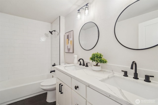 429 217th Pl SW, Bothell, WA 98021 - bathroom featuring toilet, double vanity, and bathtub / shower combination