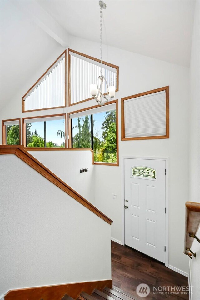 18323 23rd Dr SE, Bothell, WA 98012 - entryway with a chandelier, dark wood-style floors, and baseboards